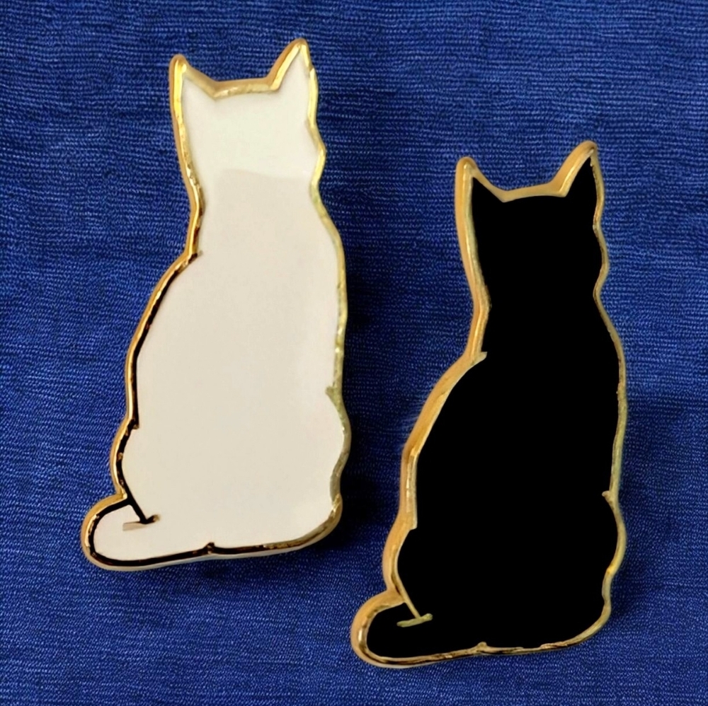 Gold-Trimmed Black and White Cat Pins